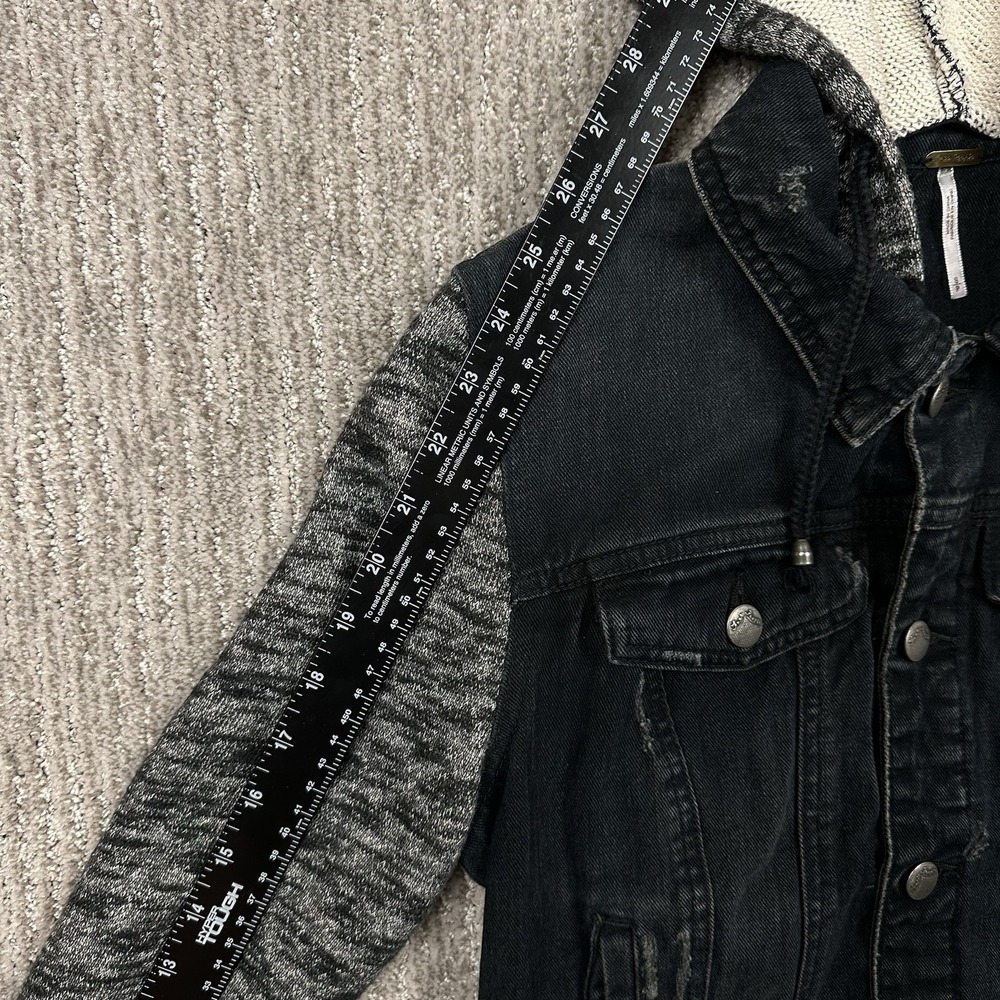 Free People Denim Knit Sweater Jacket With Removable Hoodie Women's Size Small - Picture 9 of 10